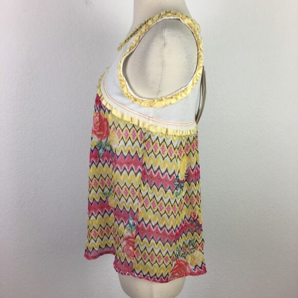 Forla Paris  White Multi Floral  Mixed Media NWT Tank Medium - Picture 4 of 6